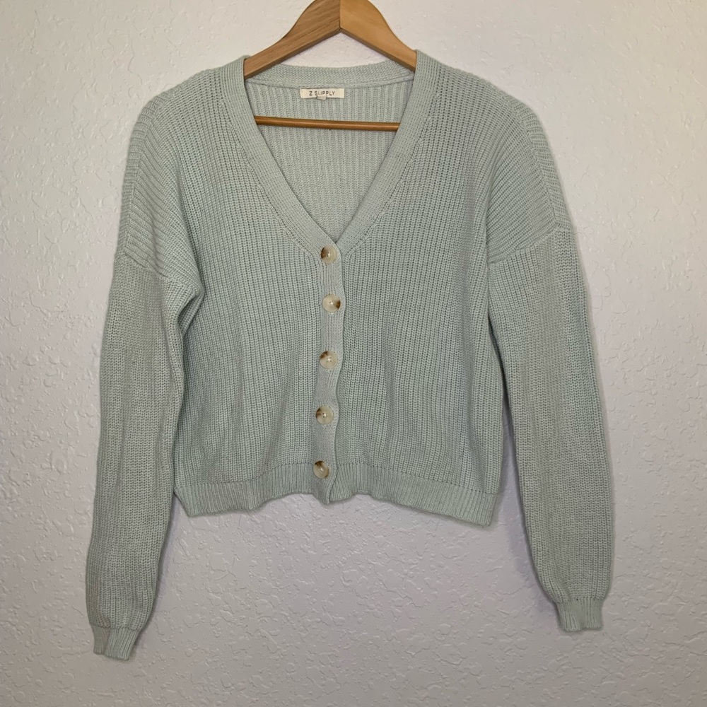 Z Supply Womens Sweater Knit Cardigan Size XS Aqua Blue Button Front